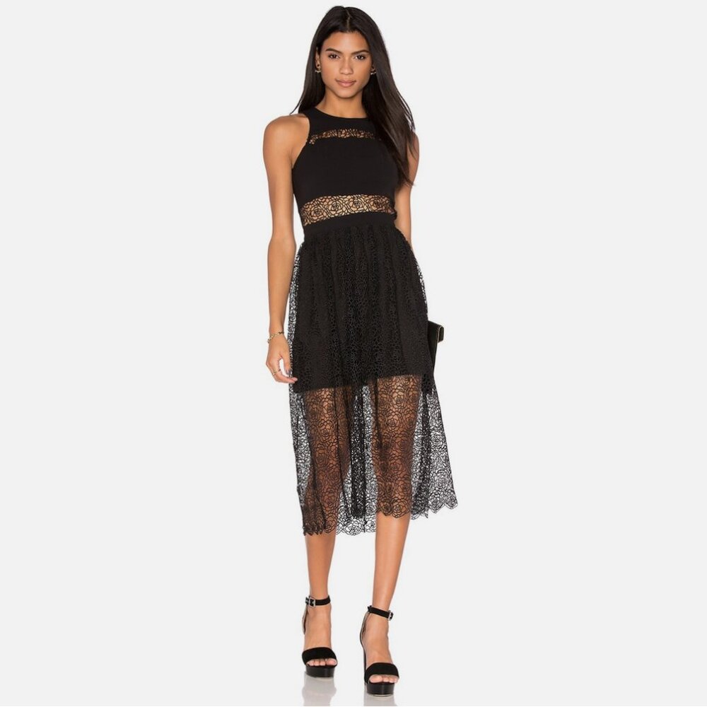 NBD Desire Midi Black Floral Lace Dress